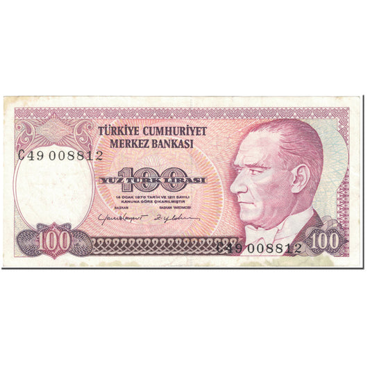 Banknote, 
  
  Truthahn, 
  
  100 Lira