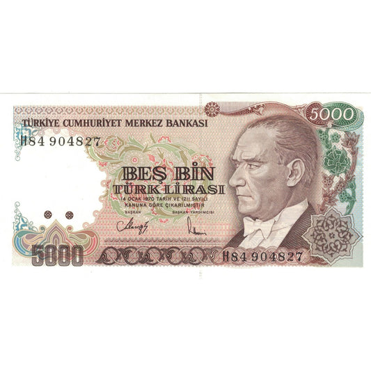 Banknote, 
  
  Truthahn, 
  
  5000 Lira